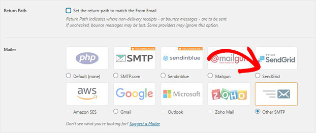 WP Mail SMTP escolher mailer_