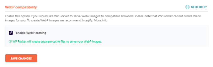 WP Rocket WebP Caching