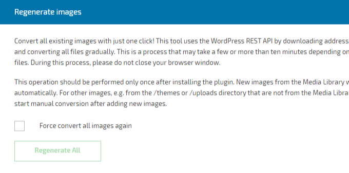Gerar novamente imagens WebP