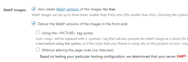 Imagens WebP ShortPixel