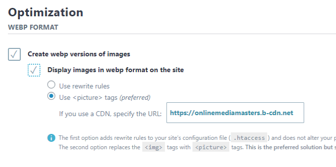 Imagens Imagify WebP