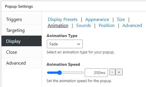 Configurações de animação