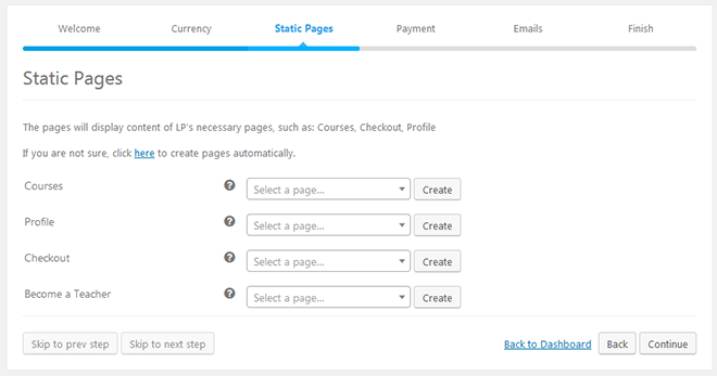 Guia LearnPress Static Pages