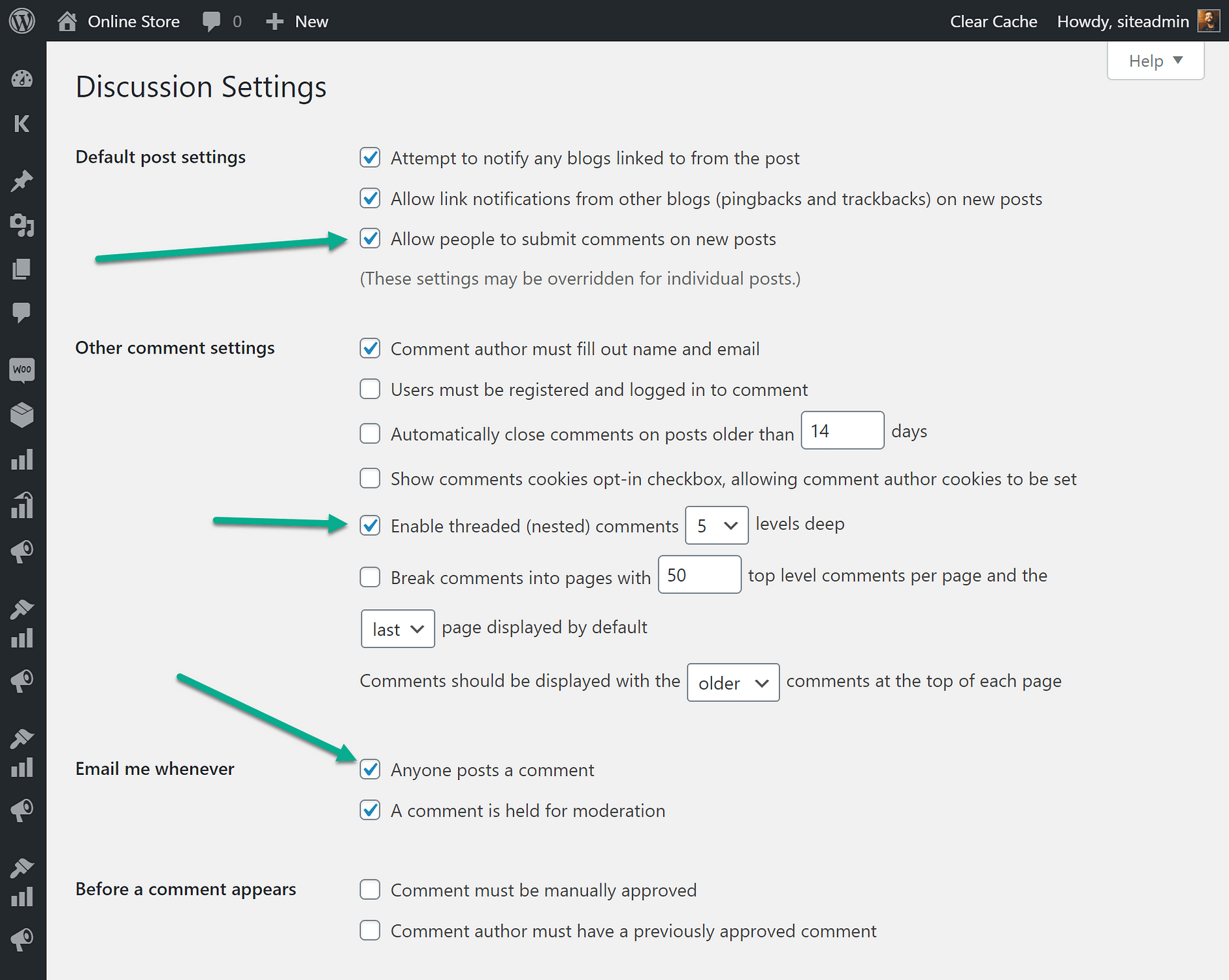 mais configurações para comentários de clientes para WooCommerce