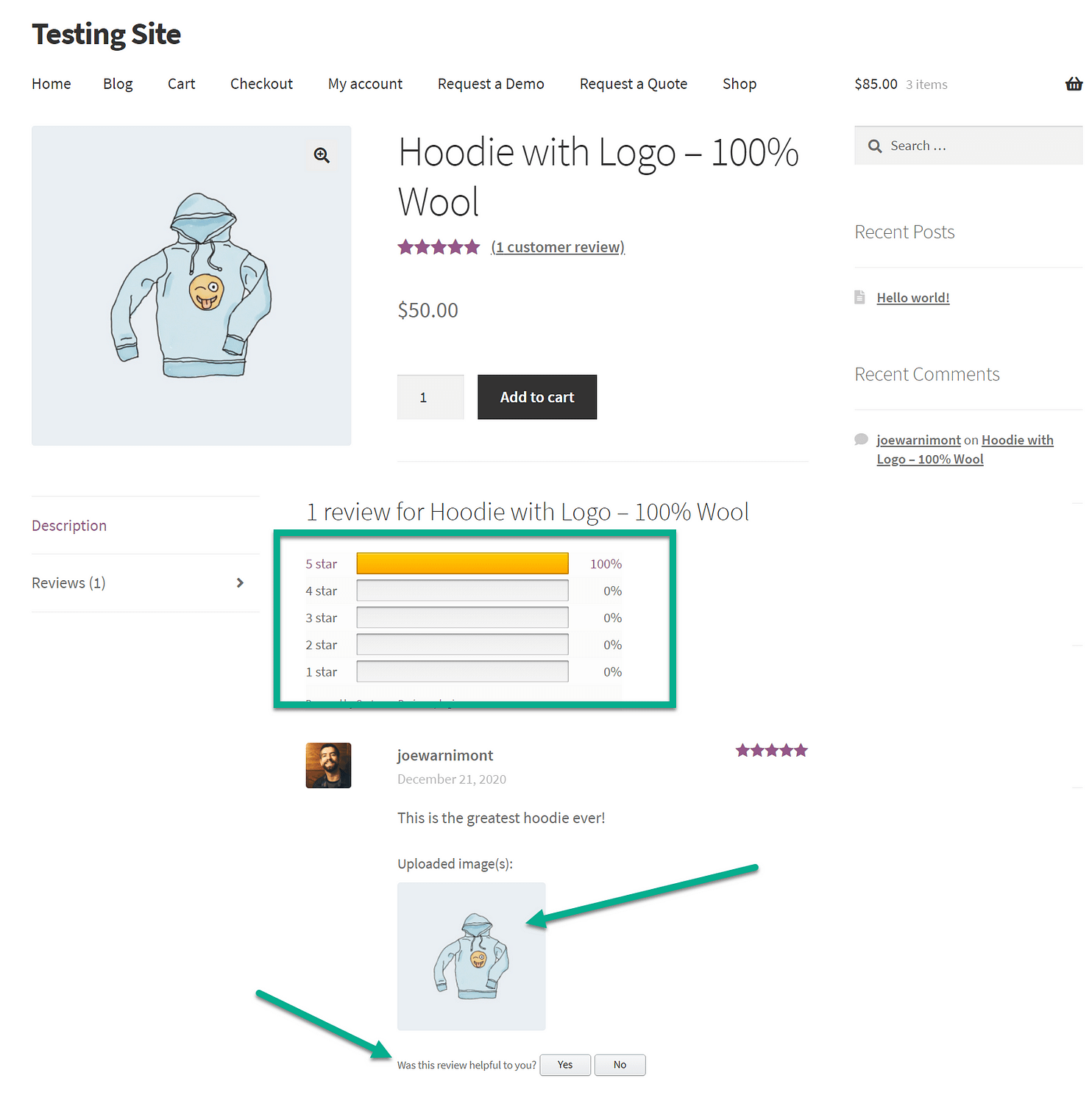 ver tudo em ação nas avaliações dos clientes para WooCommerce