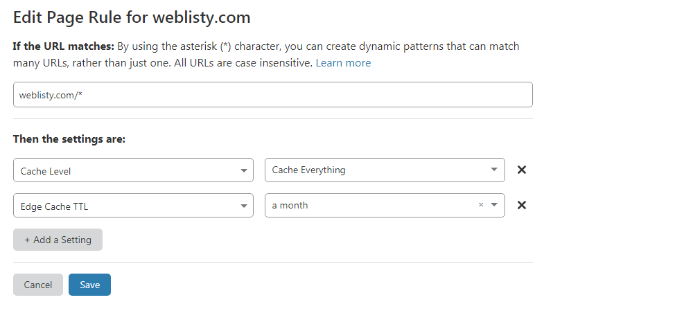 pagerule fullcache Melhores configurações de plugin do Cloudflare para WordPress para sites mais rápidos