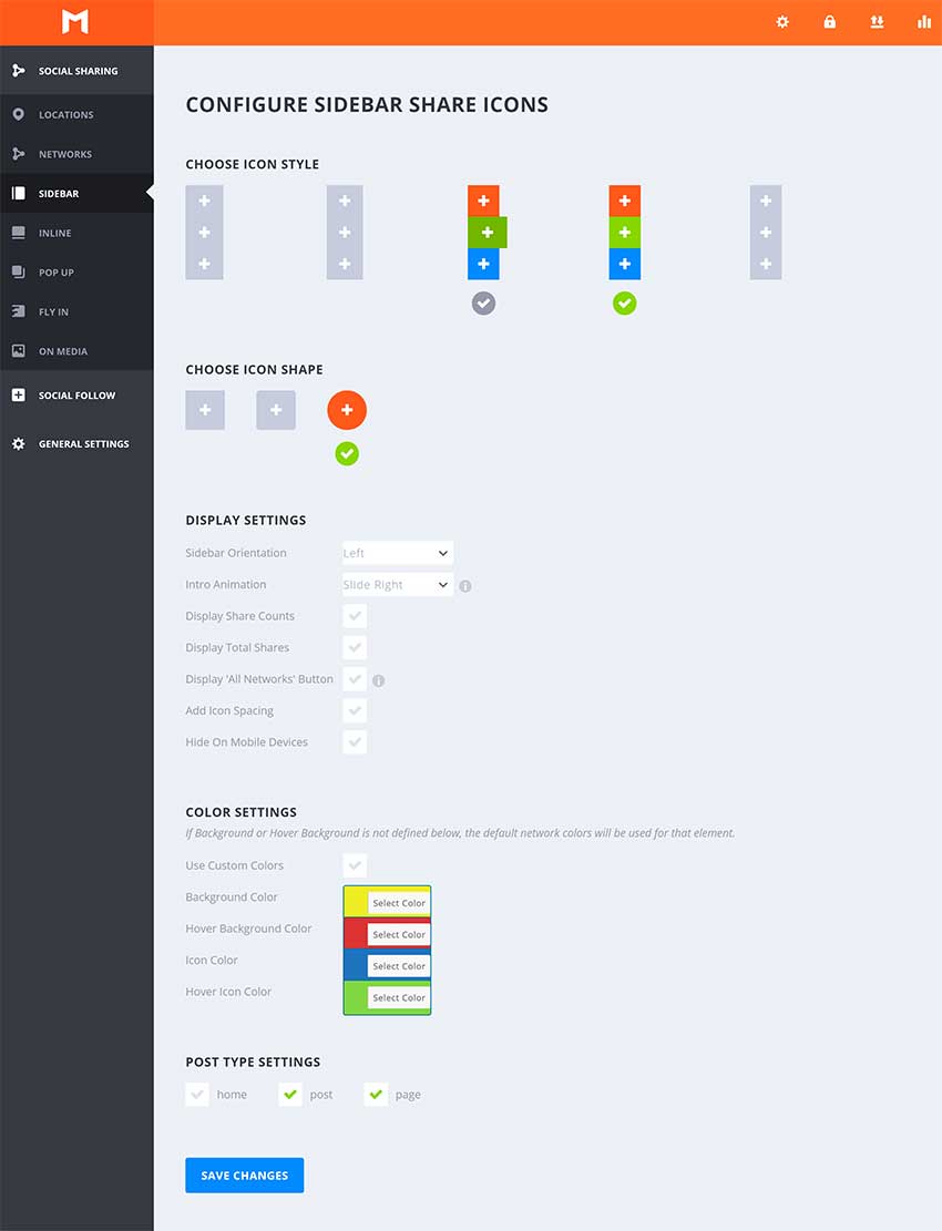 Configurar ícones de compartilhamento