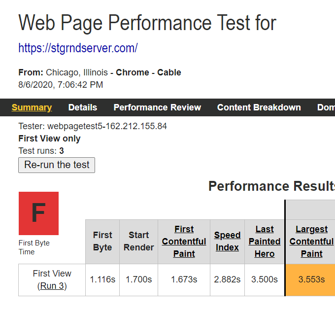 SiteGround WebPageTest Report