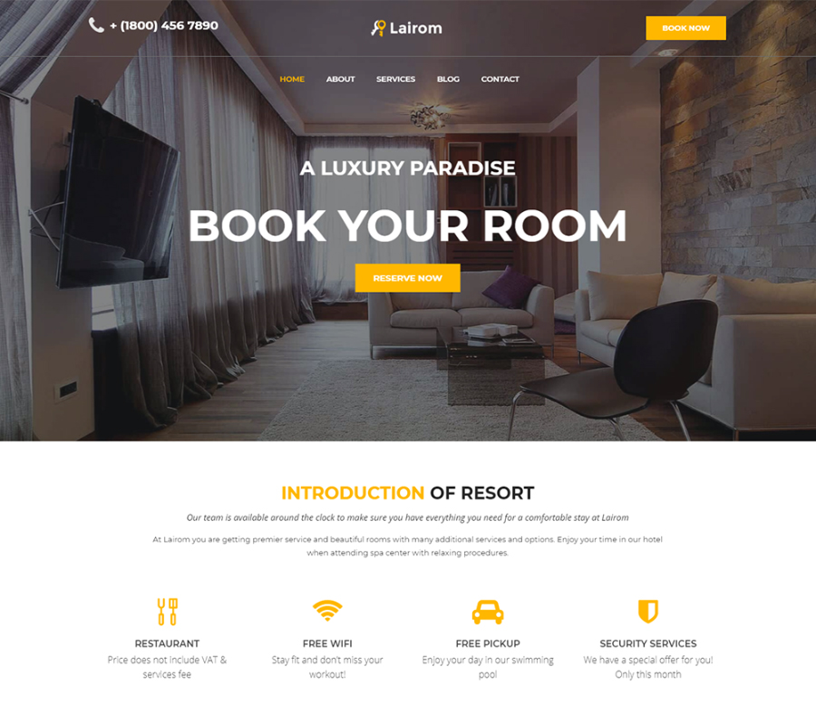 Lairom-Hotel Multipurpose Modern Elementor WordPress Theme