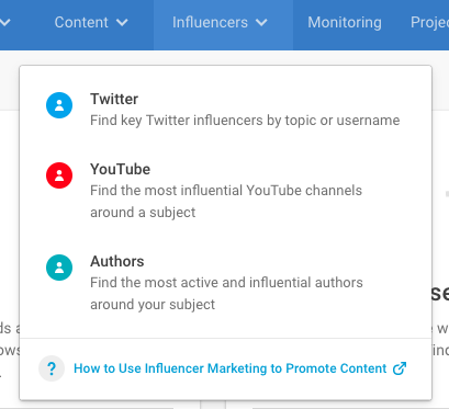Usar influenciadores do BuzzSumo ferramenta para encontrar pessoas influentes em seu nicho.