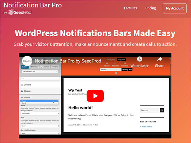 Barra de notificação SeedProd WordPress