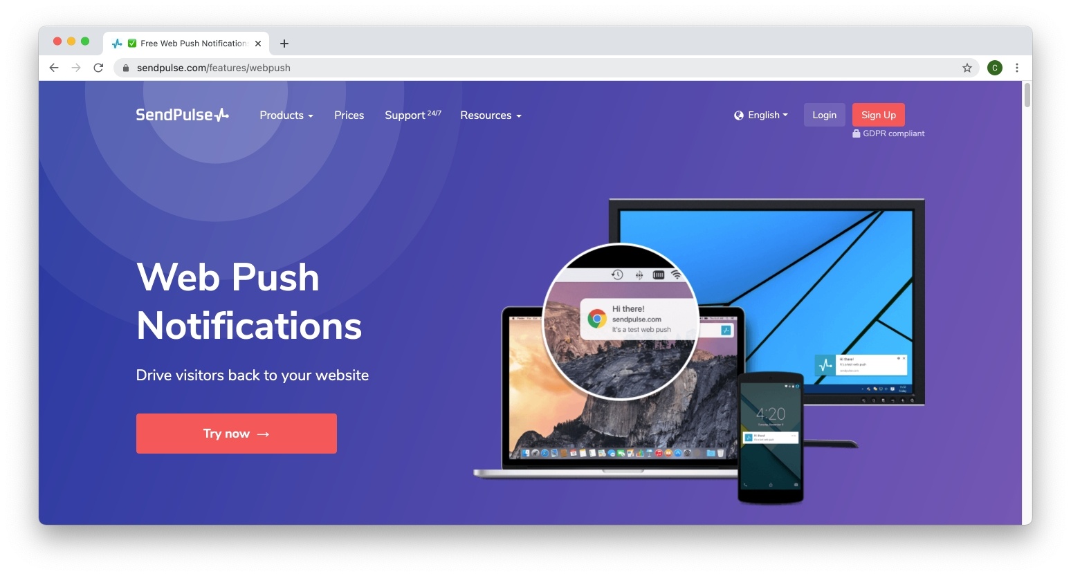 Sendpulse web push Notifications