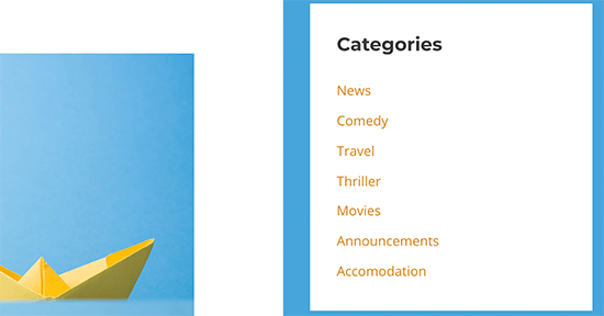 Lista de categorias reordenada