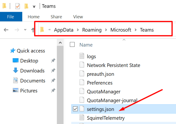 arquivo de configurações.json das equipes