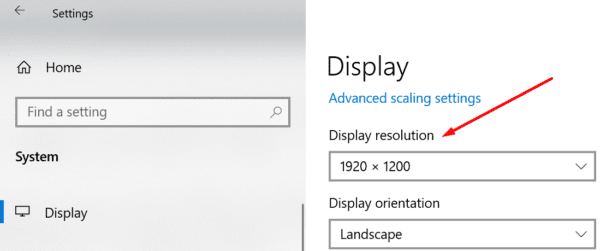alterar a resolução do display windows 10