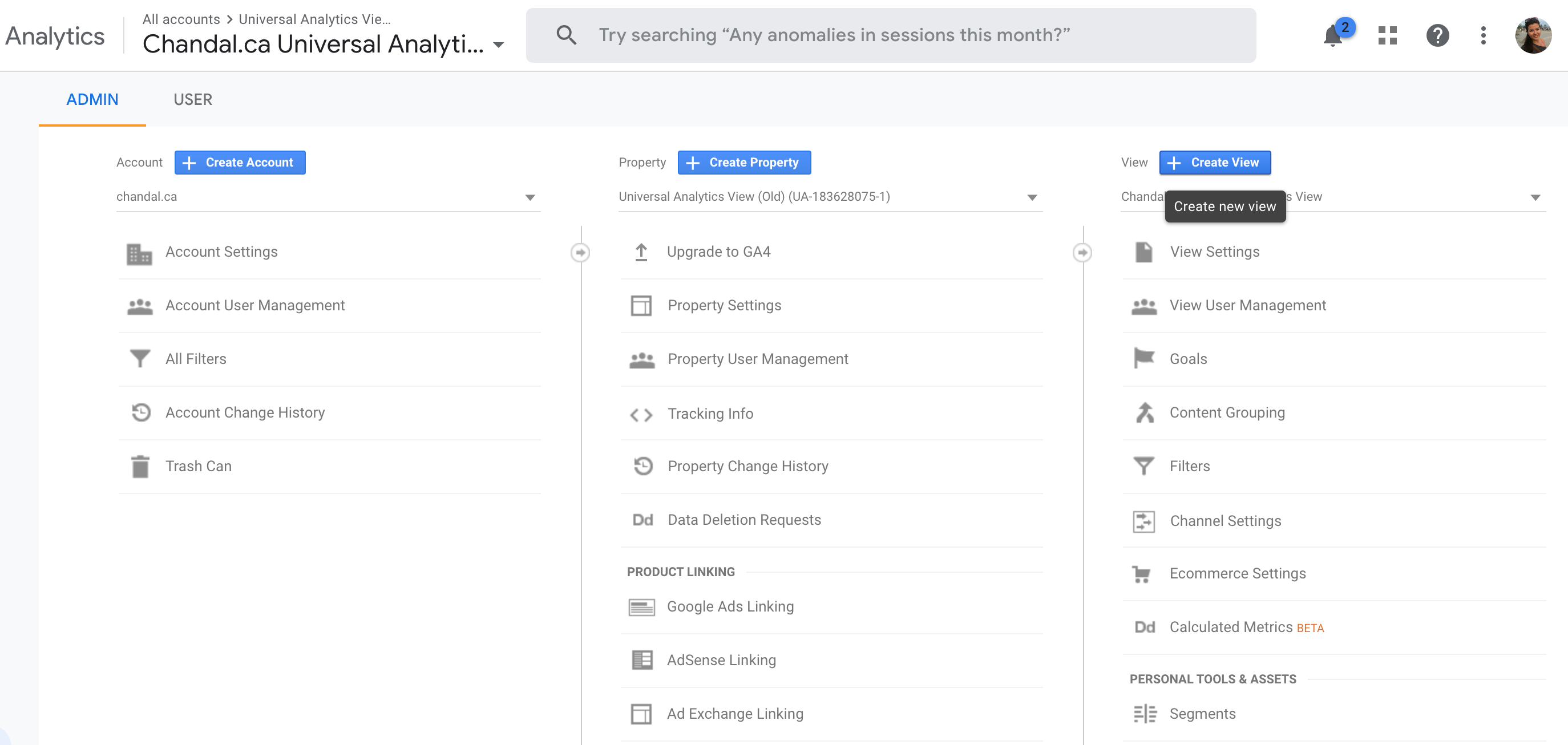 Criar nova visualização no Google Analytics