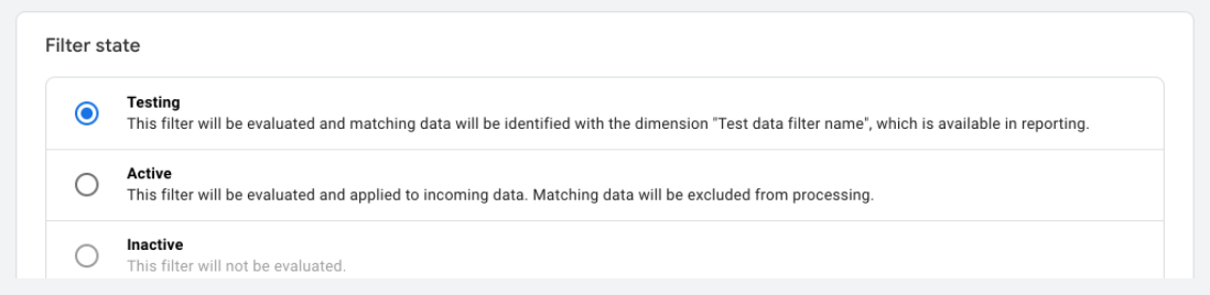 teste de filtros no Google Analytics 4