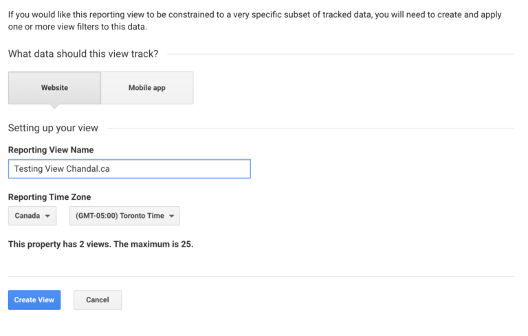 Criando uma visualização de teste no Universal Analytics