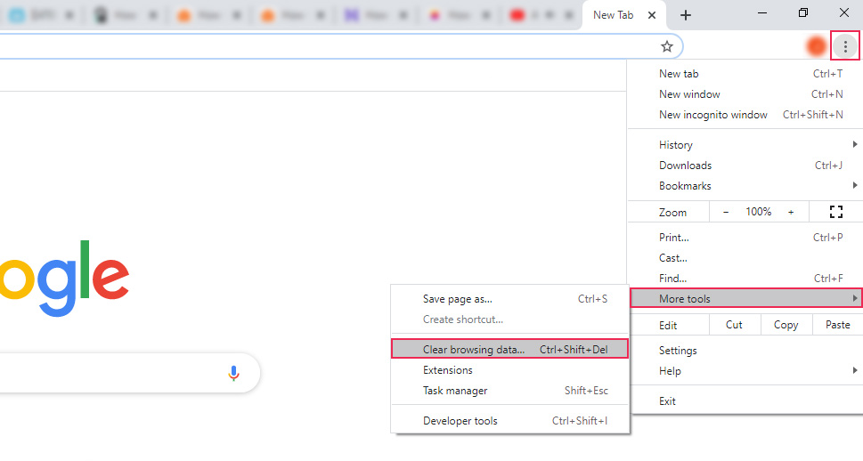 Google Chrome Clear Data