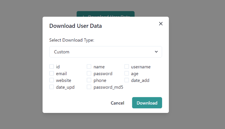 Uma captura de tela do componente export-array-to-excel