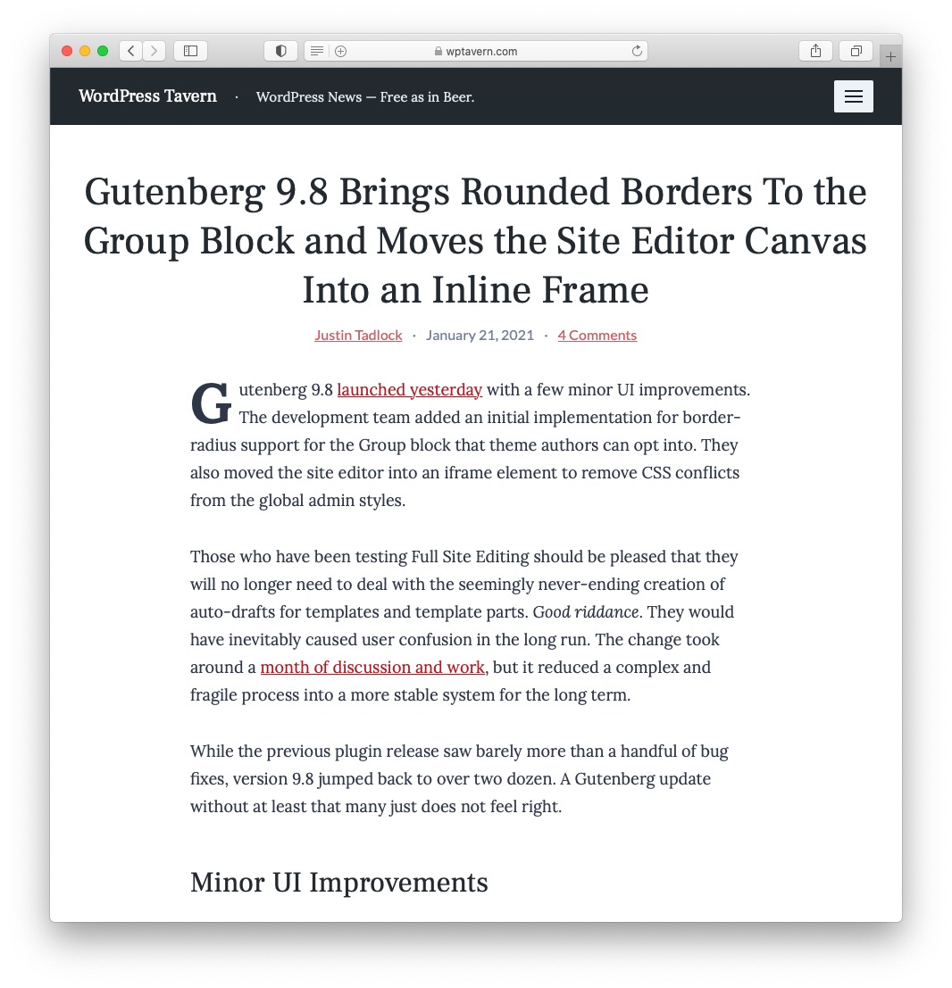 Notícias WordPress de fevereiro de 2021: Gutenberg 9.8