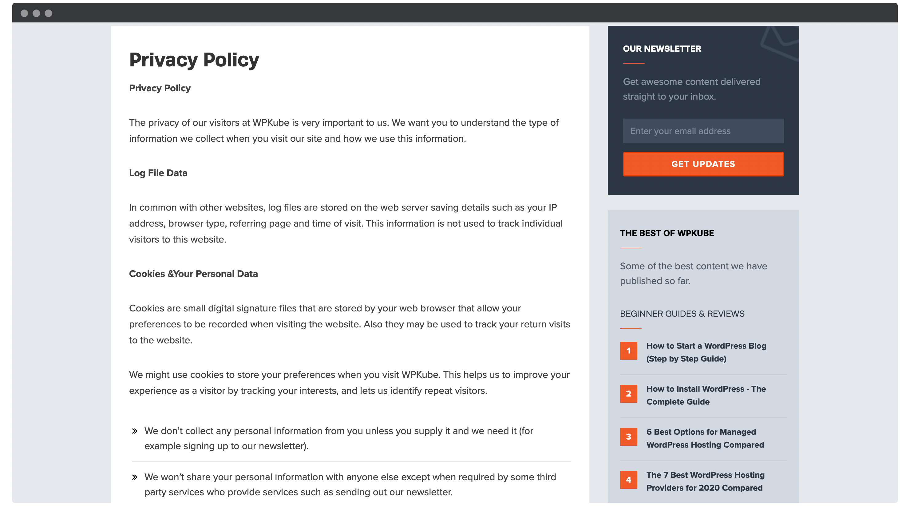 example of privacy policy for website