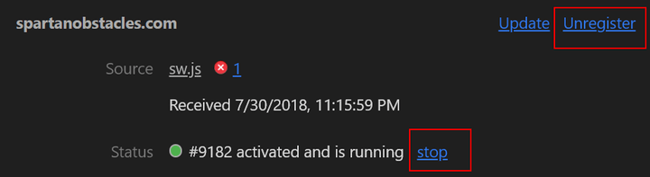 Cancelar o registro de um Service Worker no DevTools