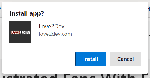 Prompt de instalação do Edge Chromium PWA