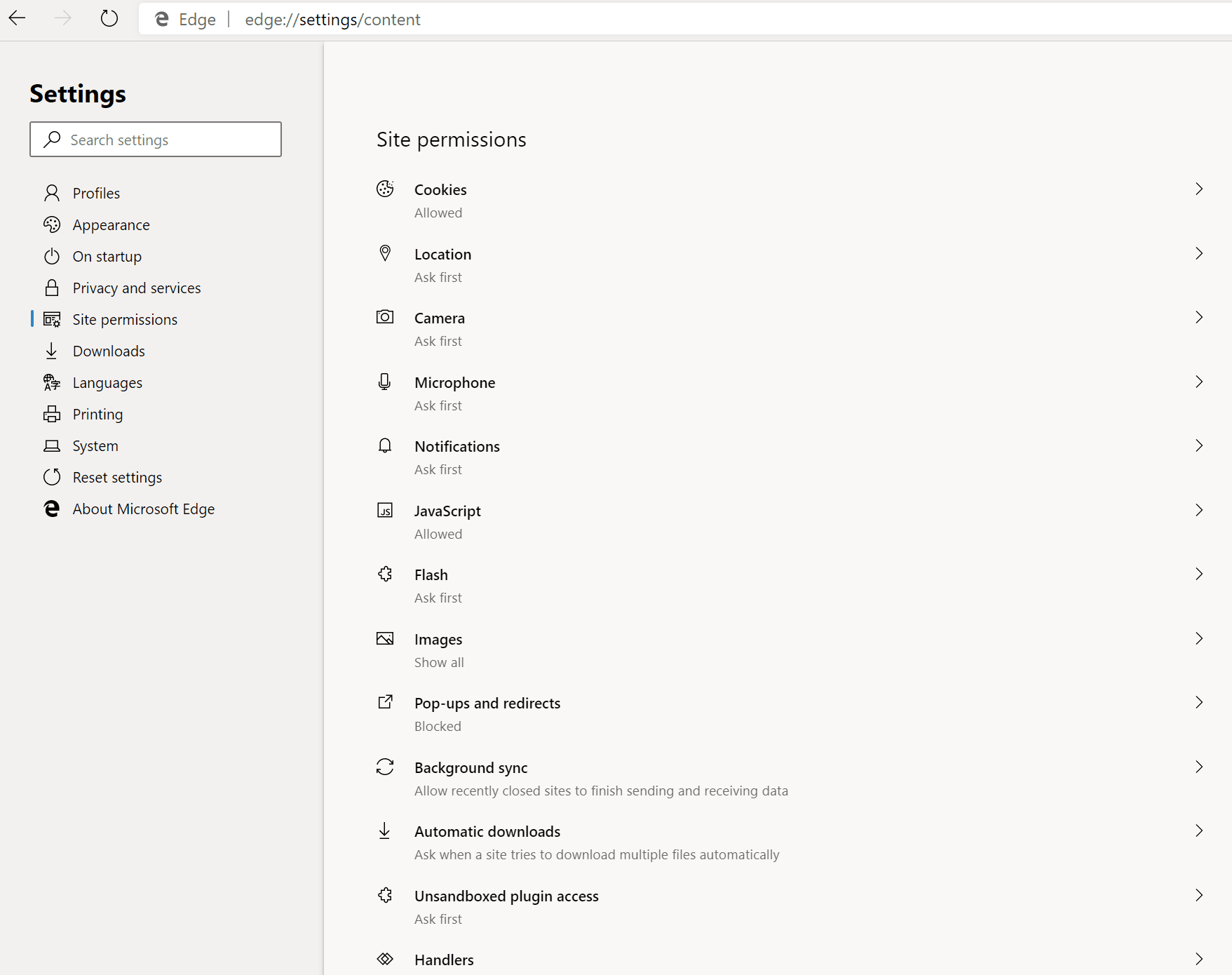 Edge Settings Redesign