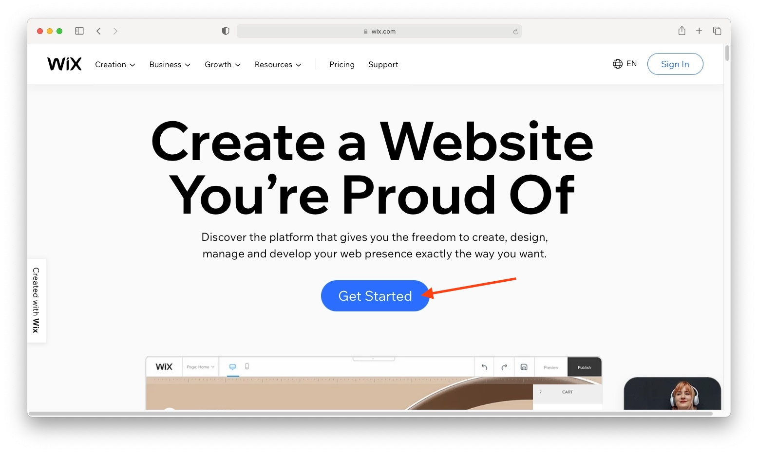 Este tutorial do Wix começa com a página de introdução
