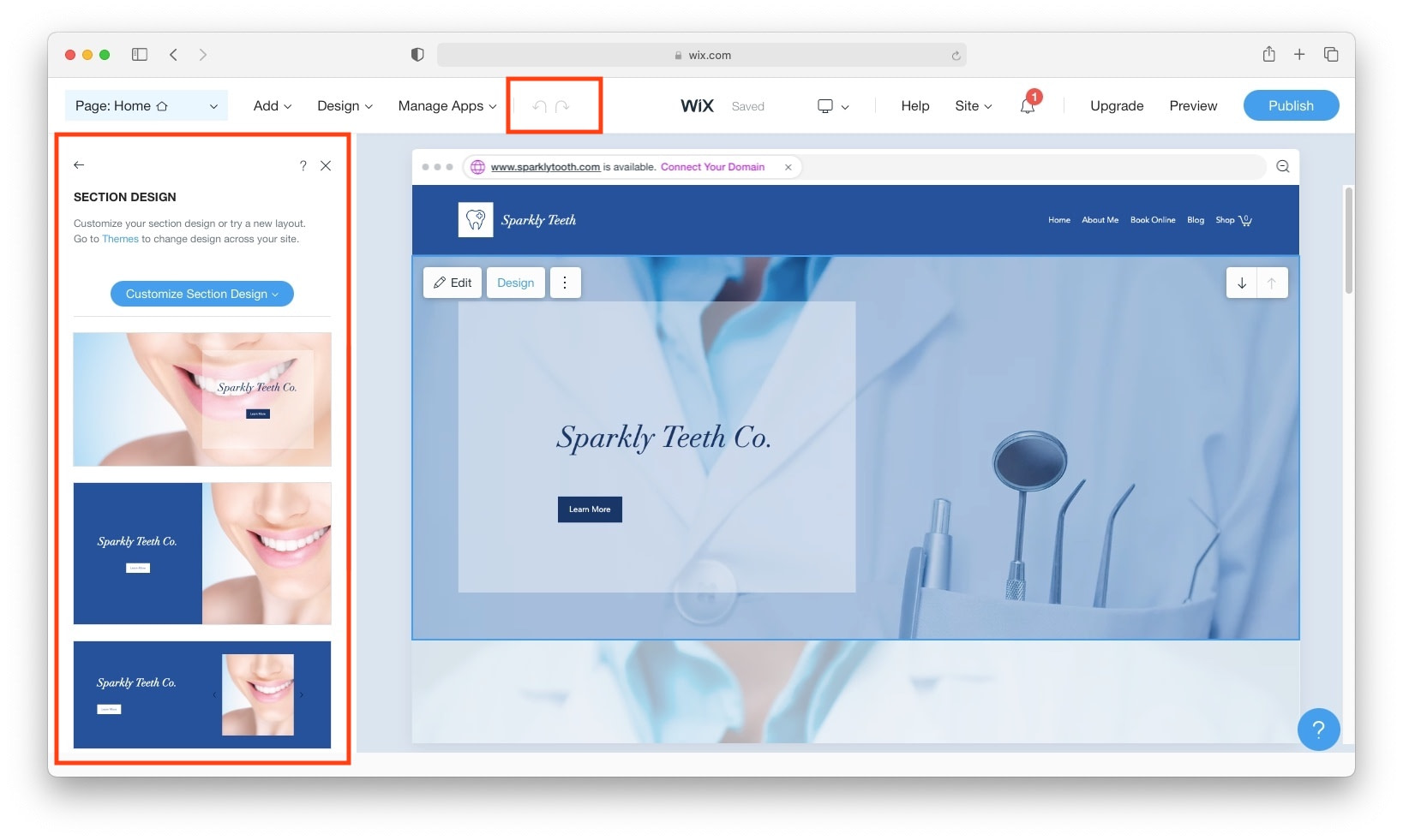 Tutorial Wix sobre como escolher estilos alternativos para seções