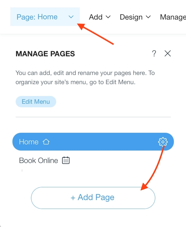 Adicionando páginas a um site Wix