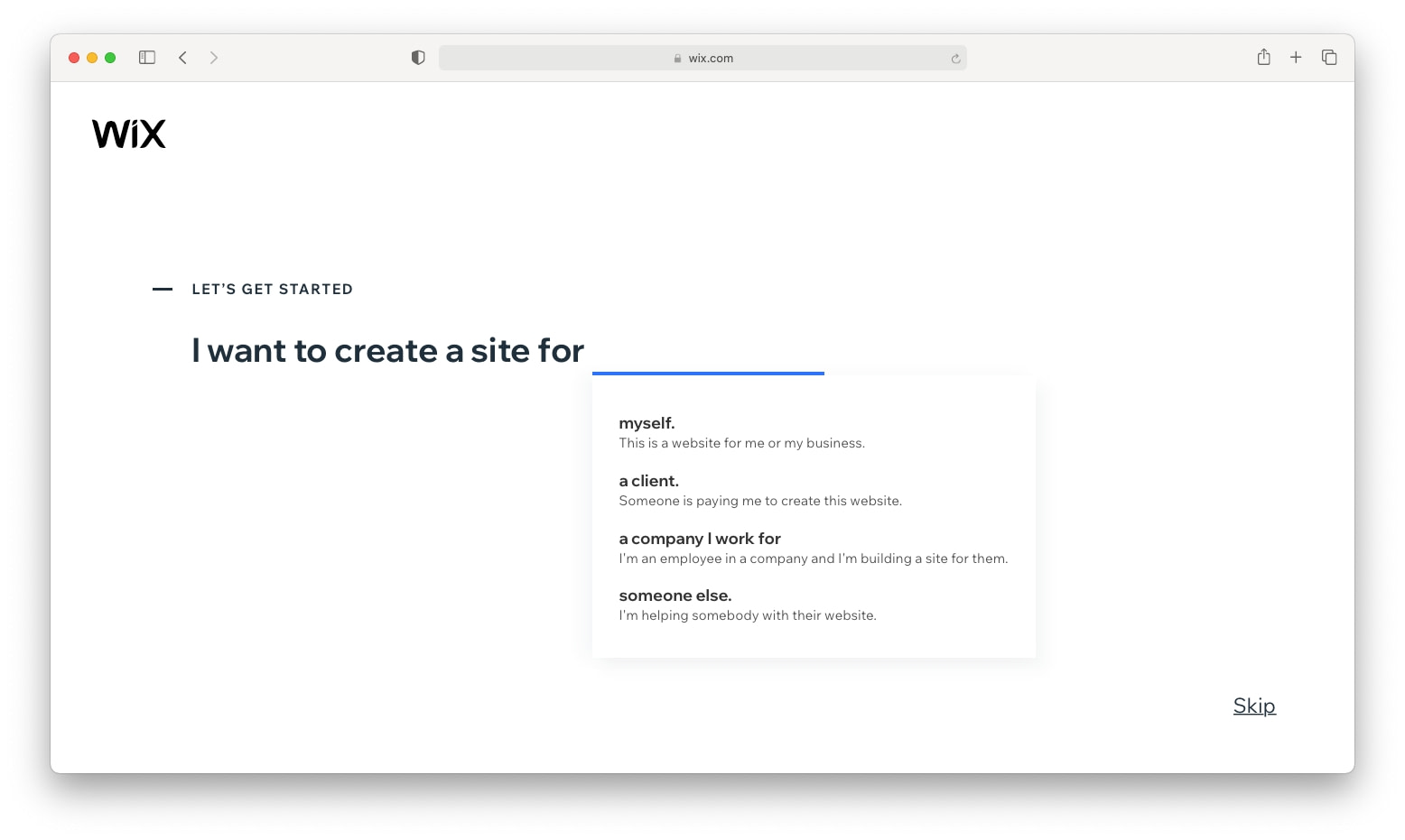 Wix tem muitas perguntas para ajudá-lo a começar