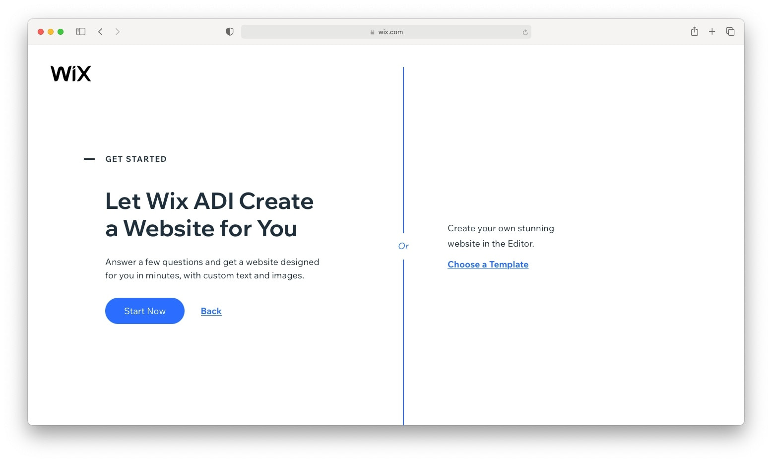 Escolher entre o Wix ADI e o Editor