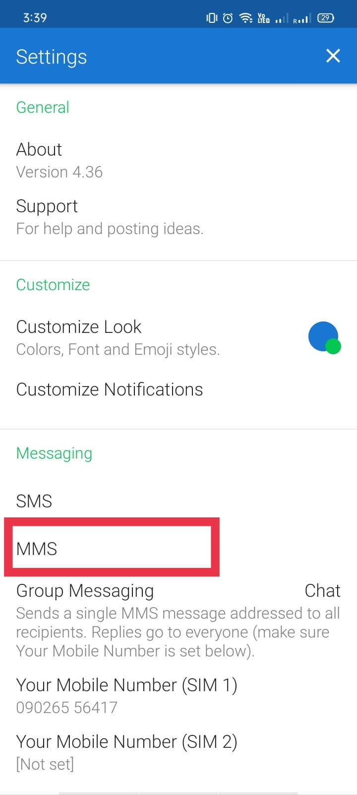 Toque em“ MMS ”| Como enviar MMS por Wi-Fi