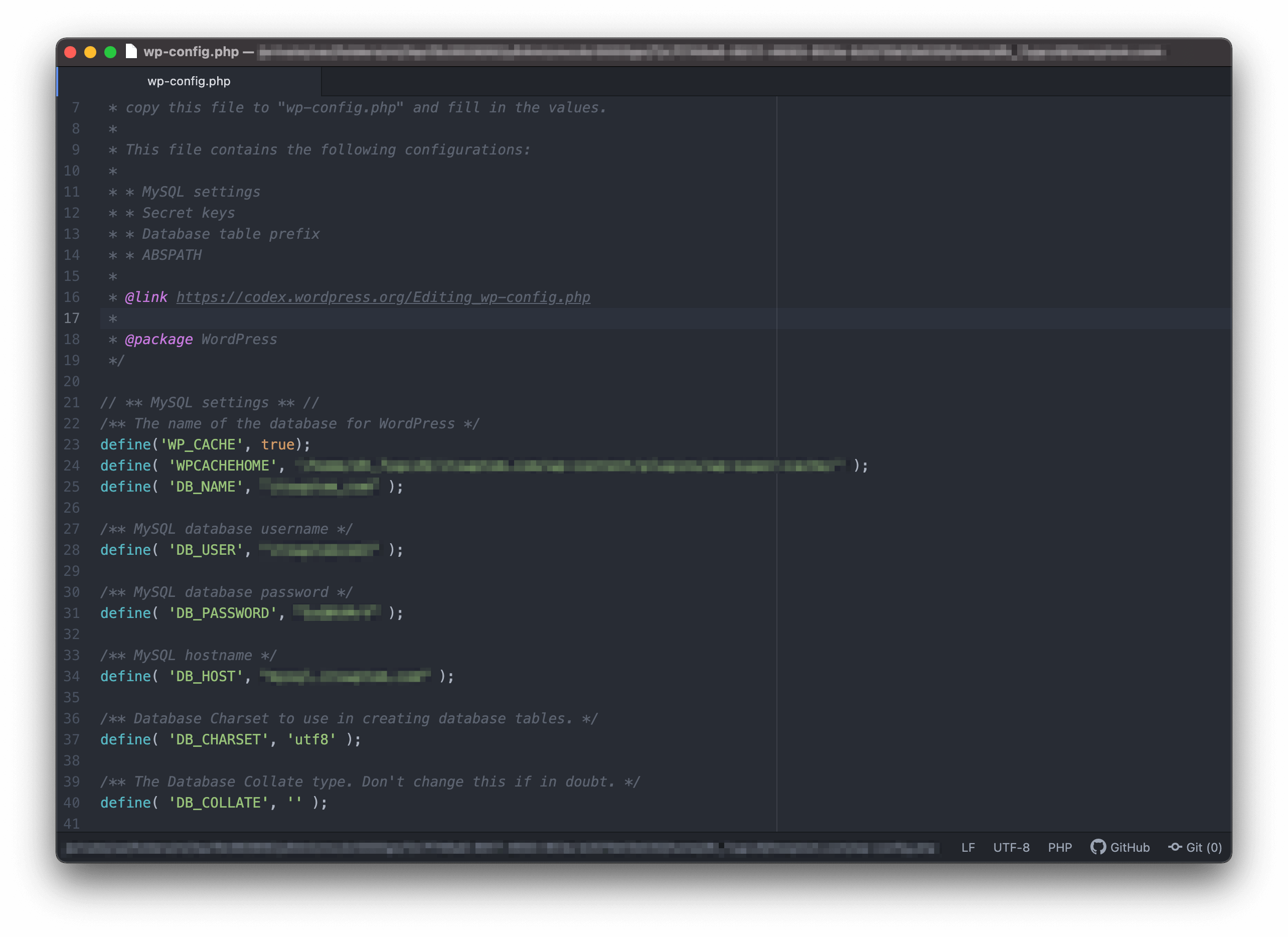 O arquivo wp-config.php.
