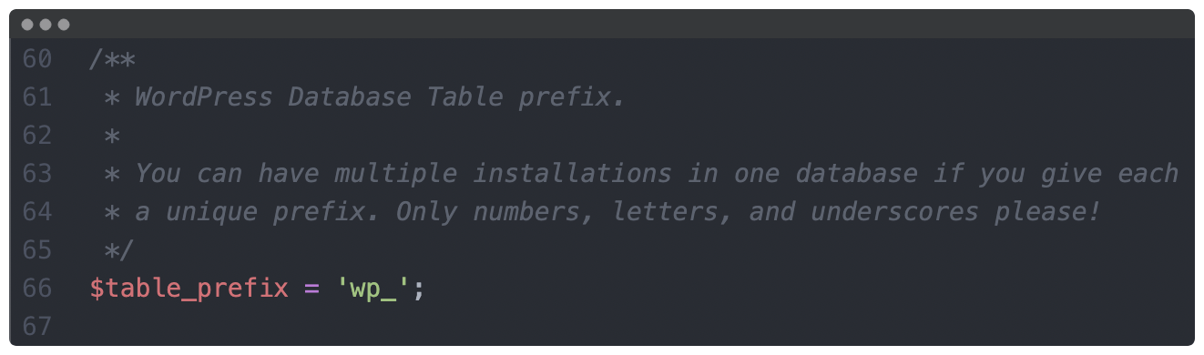 A opção table_prefix em wp_config.php.