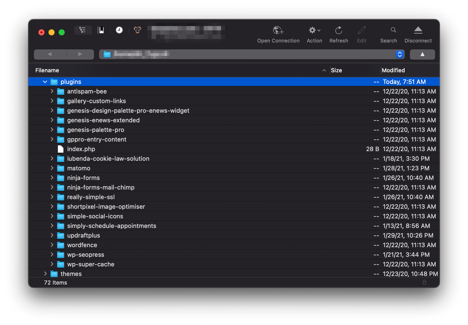A pasta de plug-ins aberta.