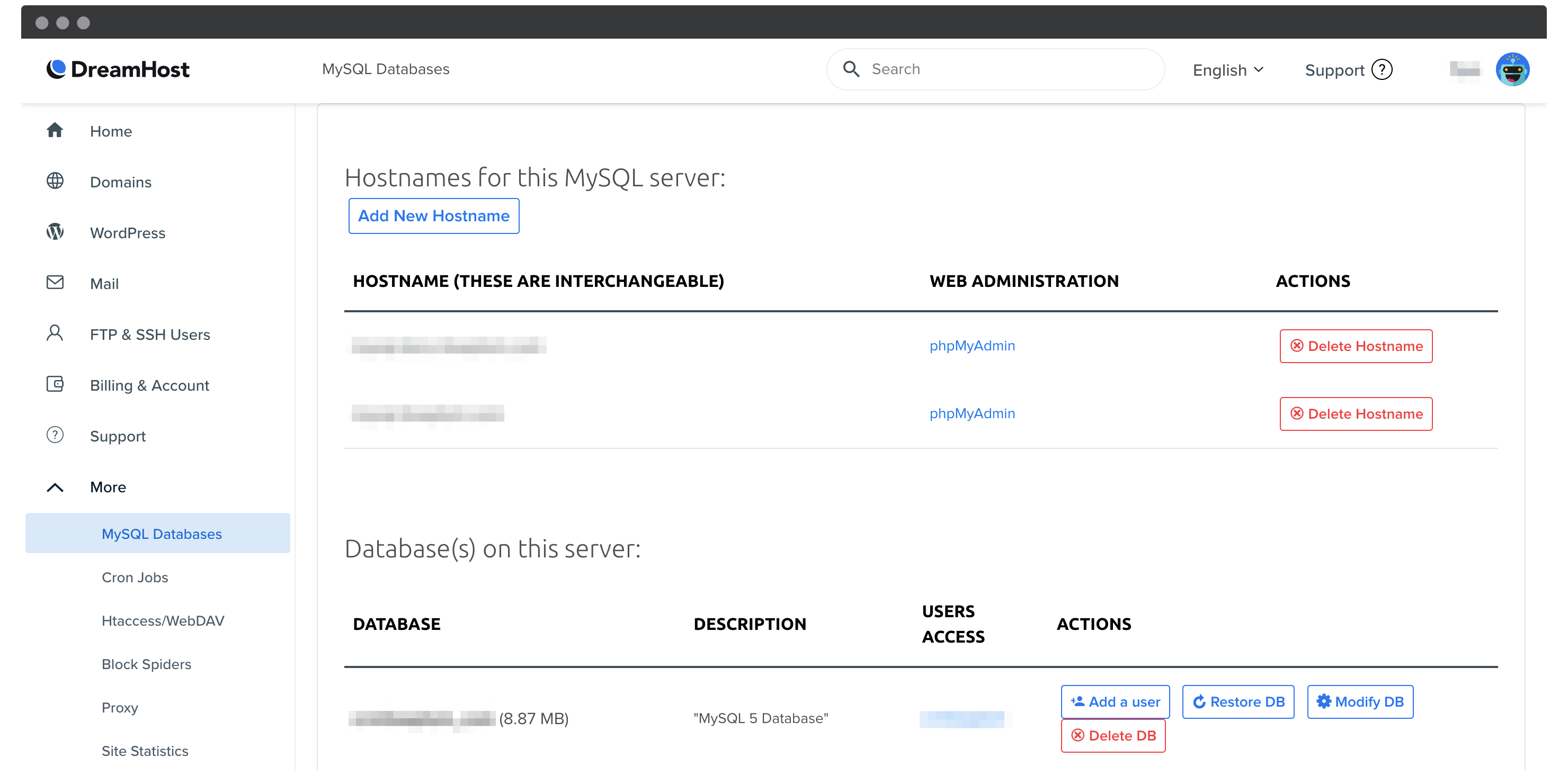 O link de login do banco de dados do host.