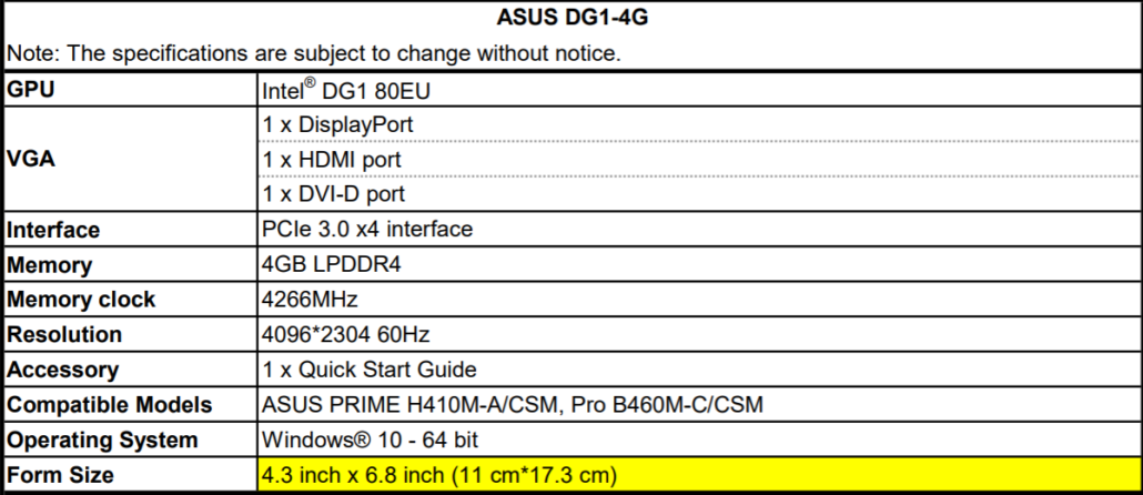 Placa gráfica ASUS DG1-4G Intel Xe-LP Discreta baseada em GPU