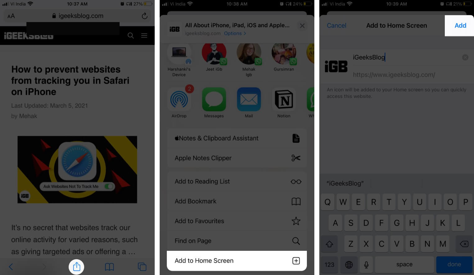 Adicionar um link de site na tela inicial do iPhone a partir do Safari