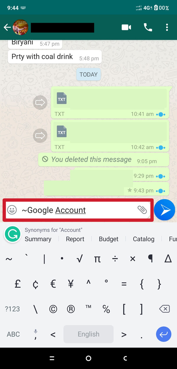 Digite sua mensagem inteira, que deseja enviar no formato tachado.