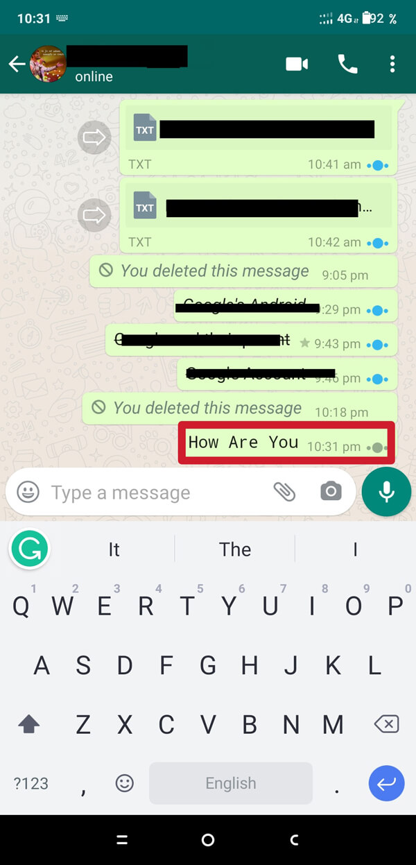Agora envie a mensagem, e será entregue em um formato monoespaçado. | Como alterar o estilo da fonte no WhatsApp