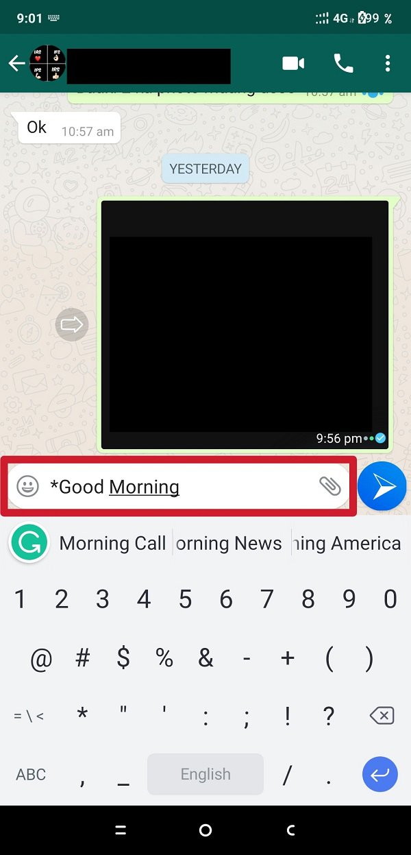 Digite a mensagem que deseja enviar em formato Bold.