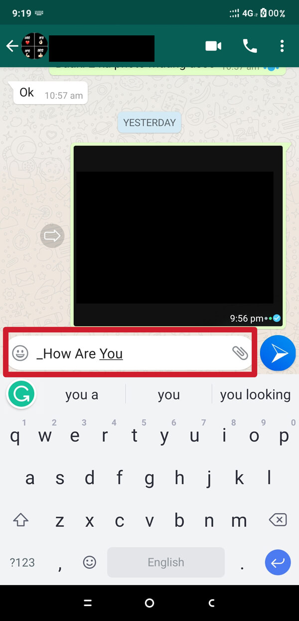Digite sua mensagem que você deseja enviar em formato itálico. | Como alterar o estilo da fonte no WhatsApp