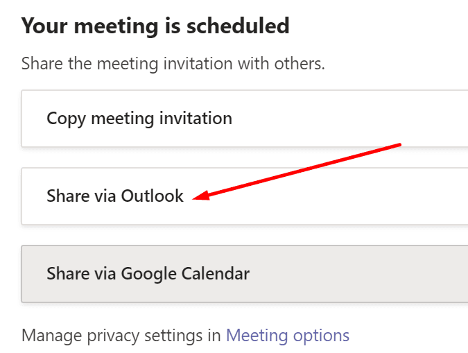 compartilhar equipes se reunindo via outlook