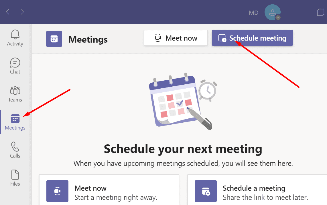 agendar reuniões de equipes