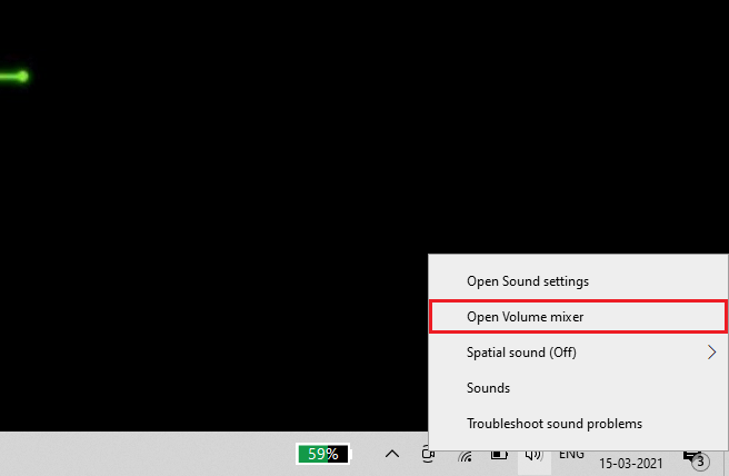 Clique com o botão direito no ícone de alto-falante no canto inferior direito da barra de tarefas e clique em volume aberto mixer