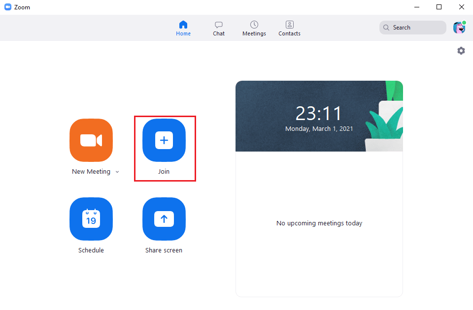Abra o cliente de zoom em seu PC e clique na opção de junção