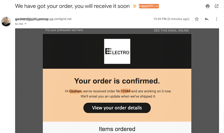 Order Confirmation Email Inbox
